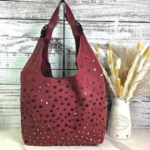 DKNY WES COLLECTION STUDDED BOHO SUEDE BAG OXBORD SHOULDER‎ HOBO PURS…